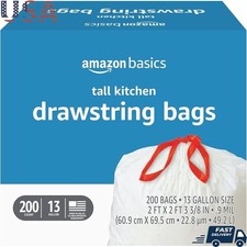 Durable 13 Gallon Trash Bags Strong Plastic Kitchen Drawstring Waste Bags New