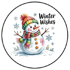 WINTER WISHES SNOWMAN CHRISTMAS ENVELOPE SEALS LABELS STICKERS FAVORS