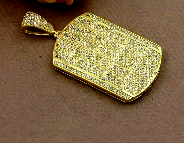 14K Yellow Gold Plated 3Ct Round Cut Real Moissanite Dog Tag Men's Charm Pendant