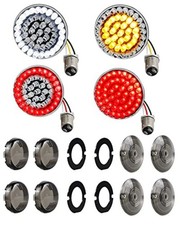 1157 LED Front Rear Turn Signals, 2 Inch Bullet  3-1/4 Inch Flat Smoked Diode