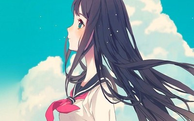 Anime clouds black hair school uniform blushing blue Custom Gaming Mat Desk