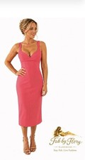 Halston Kylie Crepe Sheath Midi Dress Size 12 Rhubarb Pink Sweetheart