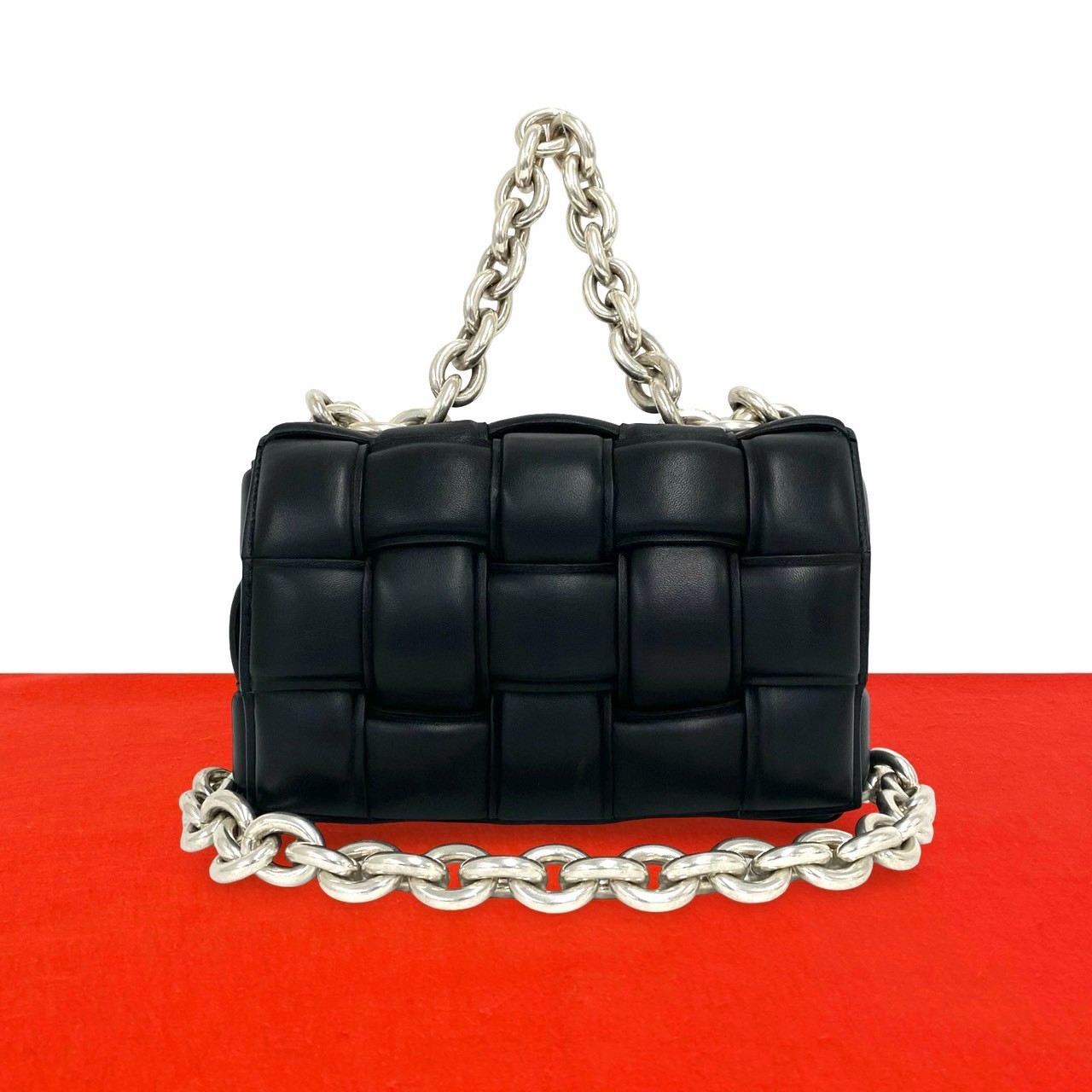 BOTTEGA VENETA Padded Cassette Chain Shoulder Bag leather black 53-10