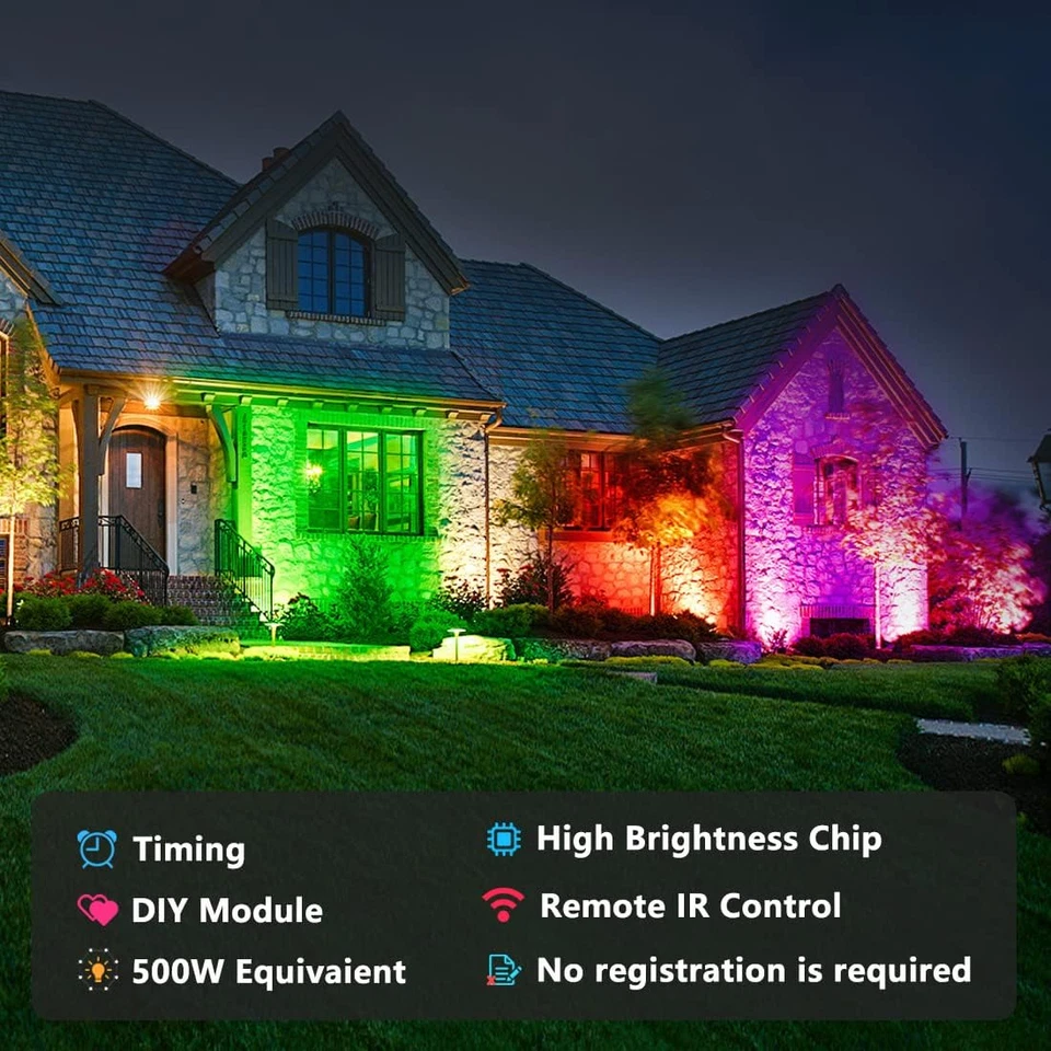 LED Floodlight Outdoor 50W, RGB Colour Changing Flood Lights with Remote Control - Image 2 of 4