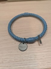 Bracciale originale Bottega Veneta Intrecciato in pelle blu turchese con char...