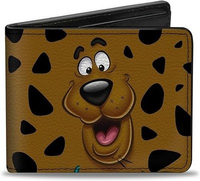 Vegan Bi-Fold Wallet - Scooby Doo Close-Up Expression Spots Brown Black White