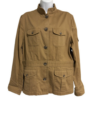 Vtg Lauren Dry Goods Utility Jacket~Sz L~Camel Cotton Safari Button Down Pockets
