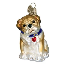 Old World Christmas Bulldog Puppy with Heart Collar Glass Ornament FREE BOX