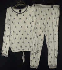 DISNEY Size XL Pajamas Grey Mickey Mouse Stars Long Sleeve Pants
