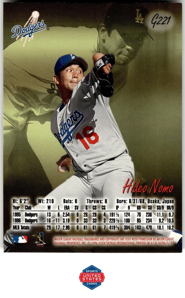 1997 Ultra #G221 Hideo Nomo Gold Medallion - Image 2 of 2