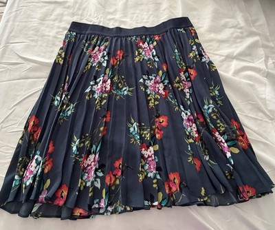 Express Blue Floral Pleated Knee-Length Skirt, Womens Regular Size L