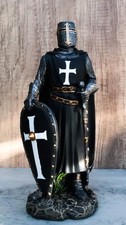 Ebros Black Cloaked Crusader Knight Of The Cross with Sword Shield Statue 11.5"H