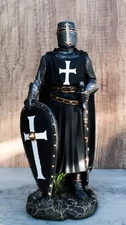 Ebros Black Cloaked Crusader Knight Of The Cross with Sword Shield Statue 11.5"H