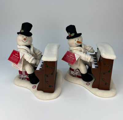 Vintage Hallmark Snow man playing piano FOR PARTS ONLY Lot Of 2