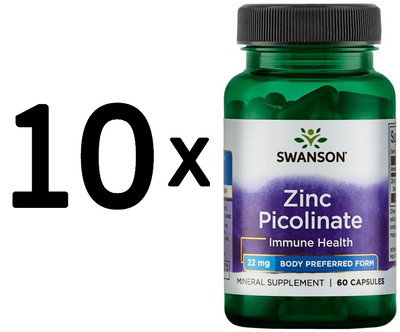 10 x Swanson Zinc Picolinate Body Preferred Form, 22mg - 60 caps (71,65 EUR/kg)