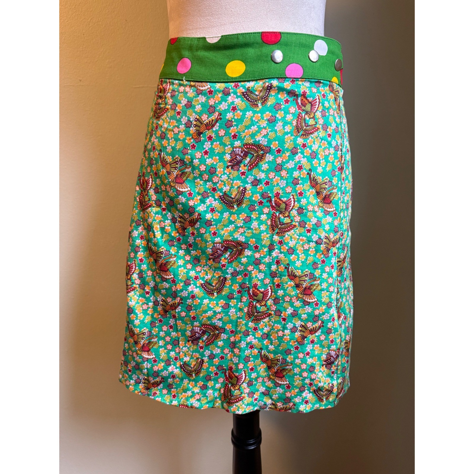 Snap Butterfly Floral Patchwork Wrap Mini Skirt C… - image 1