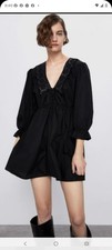 Zara Black Mini Dress with Embroidered Detail Size L