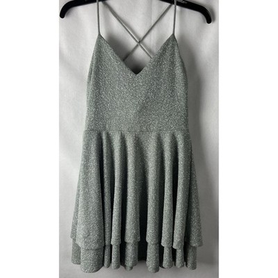Windsor Store Juniors Prom Evening Dress Size Large Open Back Sage Silver E13