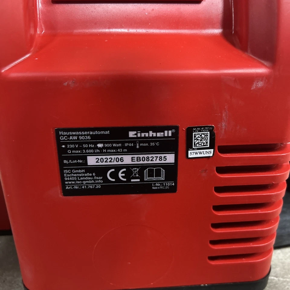 Gartenpumpe EINHELL GC-AW 9036 900W 3600 l/h TOP Zustand Hauswasserpumpe - Bild 4 von 4