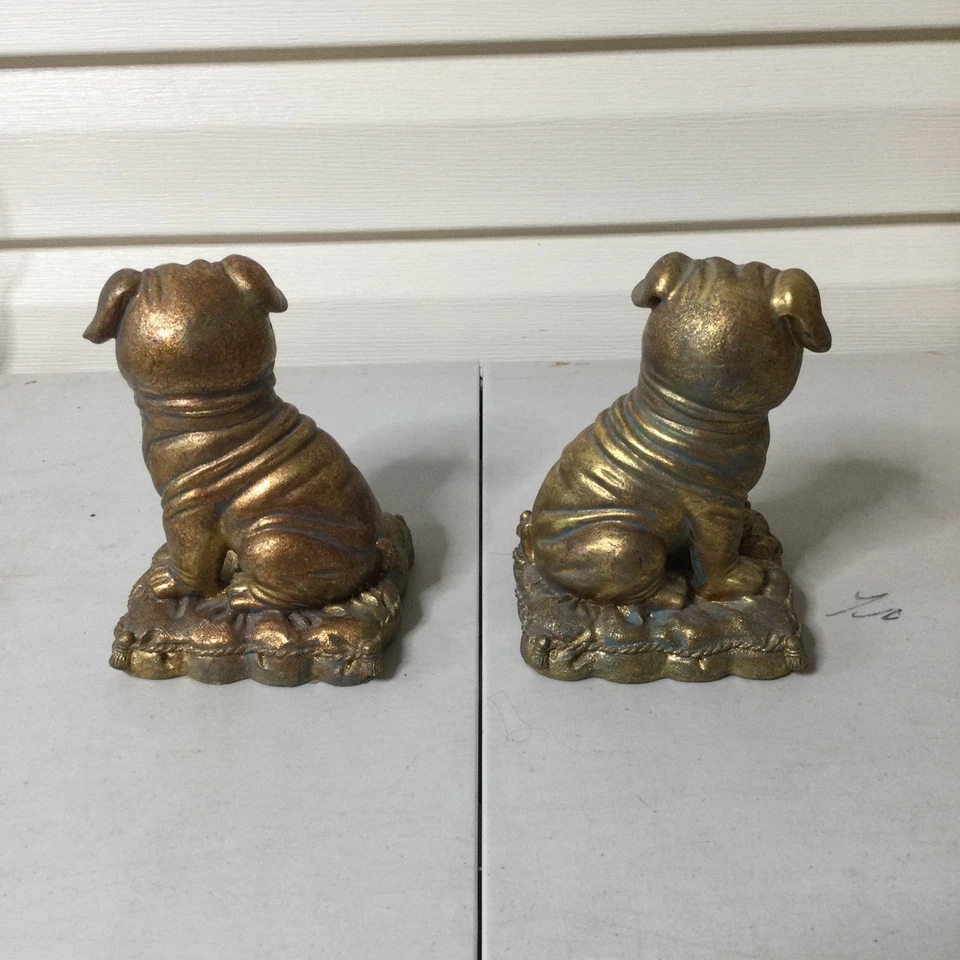 2 Shar Pei Tiza Estatua Extremo Libro Pintado Dorado Pesado Arrugas Perro Foto 3 de 4
