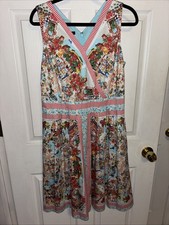 Talbots Sz 10 Italian Villa Bistro Scenic Cotton Dress Fit Flare Retro Sundress