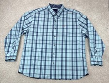Tommy Bahama Men's XL Plaid Button Front Long Sleeve Shirt Blue Pocket Preppy