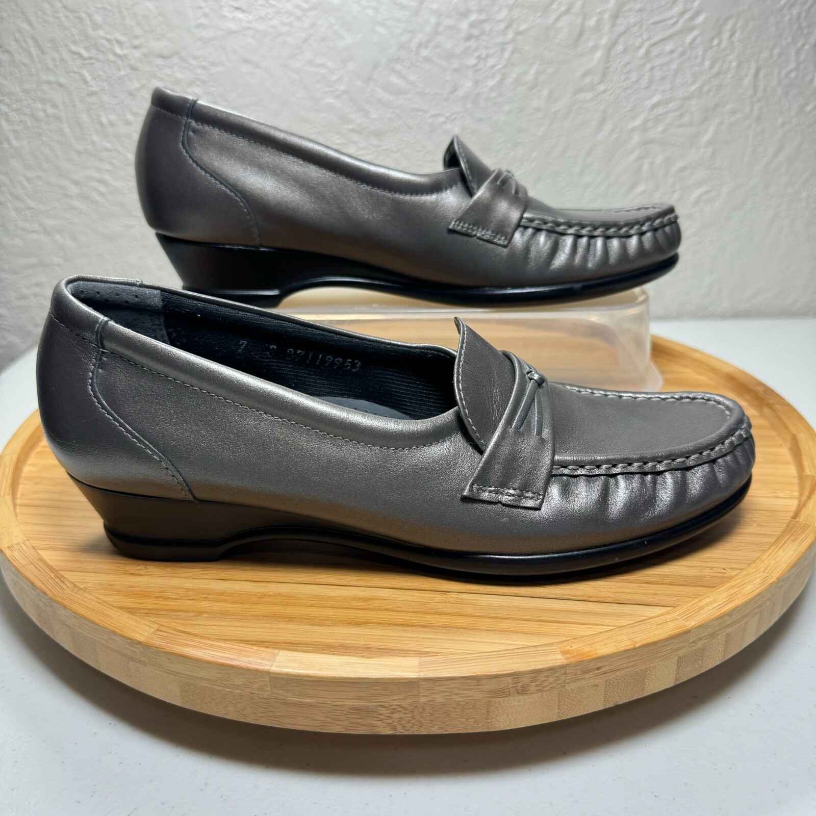 SAS Easier Loafer Wedge 7 Pewter Bronze Leather Support Ortho Tripad Comfort USA