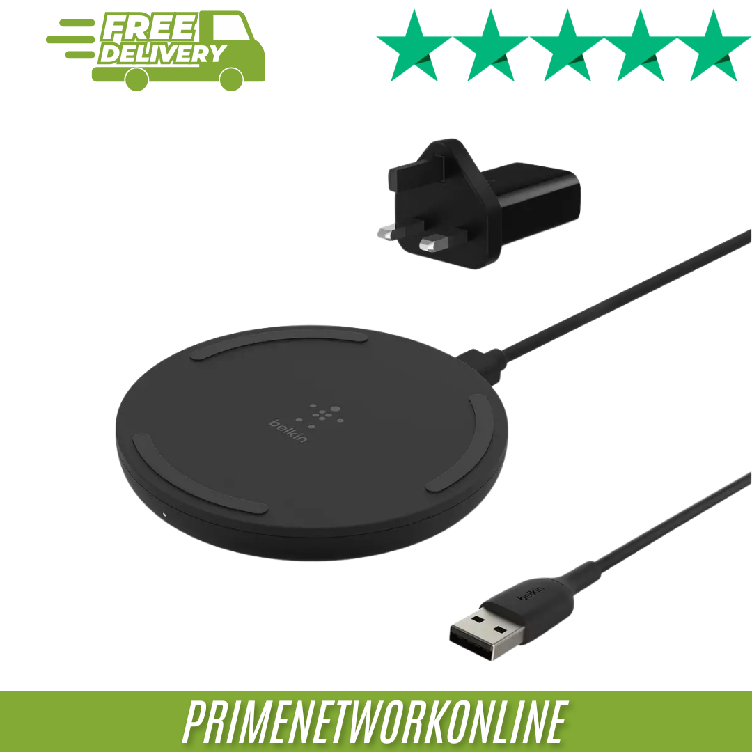 Belkin 10W Wireless Charger Pad with Plug – Black 100% ORIGINAL ⭐⭐⭐⭐⭐