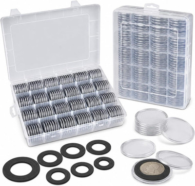 FULLCASE Coin Holders for Collectors 168Pcs Clear Case Black Round Capsules