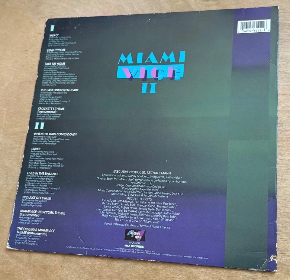 MIAMI VICE II — новая музыка из телешоу — виниловая пластинка (1986, MCA Records) - Изображение 2 из 3