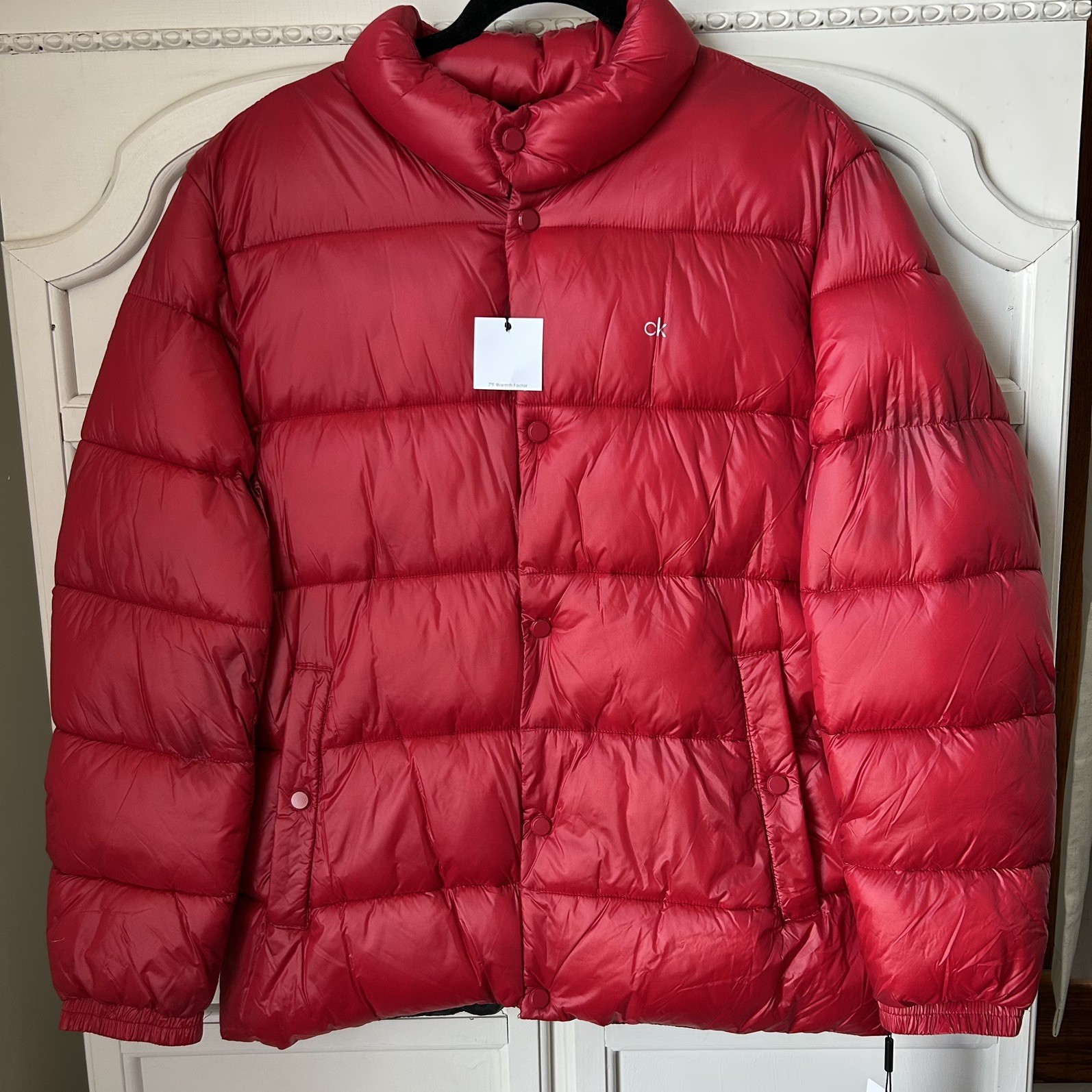 NWT Men’s Calvin Klein Red Puffer Jacket Coat Large Water Resistant Insulated 