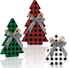 Christmas Decor 3 Pieces Wood Table Rustic Christmas Tree Farmhouse Wooden Xmas