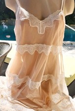 Victoria Secret Vintage nightgown L 2 pc cotton chiffon cream slip ruffle Chemis