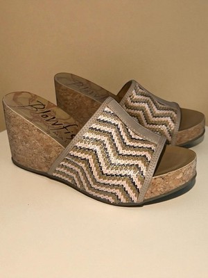 Blowfish Malibu Wedge Sandals Womens 8 Cork Platform Slip On Boho Strappy