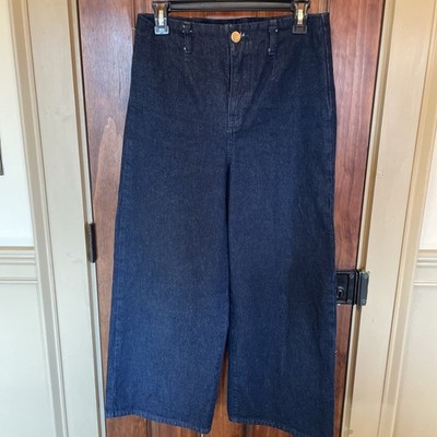 ZARA Wide Leg High Rise Cropped Jeans Dark Wash Denim Women Size 4 Contemporary