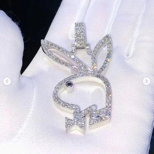 Authentic 1.00Ct Natural Moissanite Playboy Rabbit Bunny Pendant 14K White Gold Plated