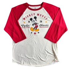 Disney Mickey Mouse Feelin Classic 1928 Raglan Baseball Tee Red White Large