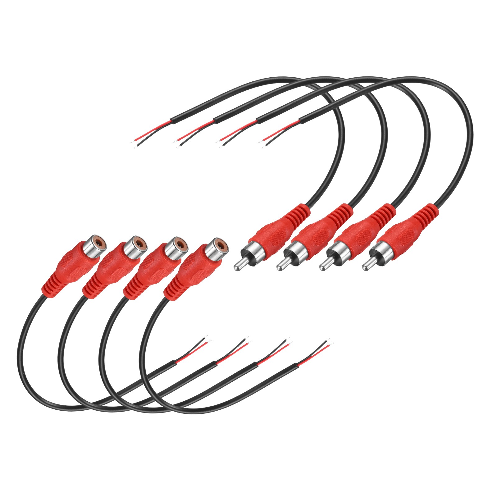 0.7FT RCA to Bare Wire Speaker Cable, Red RCA Female Male Plug, Pack of 8