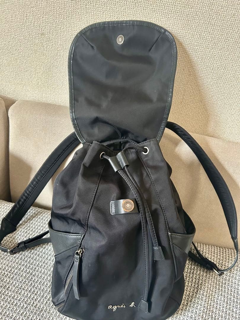 agnes b. Nylon Black Drawstring Backpack, Used, S… - image 3