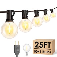 Outdoor String Lights 25FT G40 10 LED Bulbs 1 Spare Waterproof Black