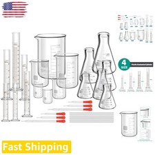 30 Pc Lab Glassware Kit Borosilicate Beakers Cylinders Droppers