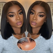 14 Inch Human Hair Bob Wig - 9x6 Glueless HD Lace Front, Pre-Plucke... Fast Ship