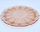 Jeannette Cherry Blossom Pink Depression Glass Cake Plate 10" Scalloped Edge