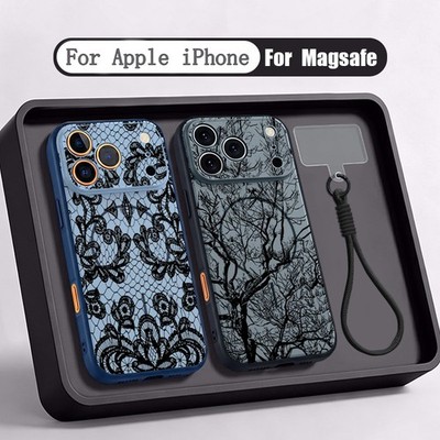 Retro Blumen Magsafe Hülle für iPhone 16 Pro 17 Pro Max 17 15 14 13 Handschlaufe