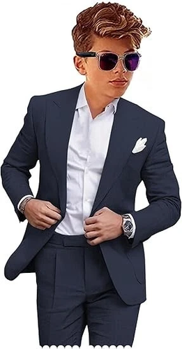 Summer Beach Linen Boys' Suit for Teen Boys Peak Lapel Slim Fit Formal Coat Pant - Picture 14 of 18