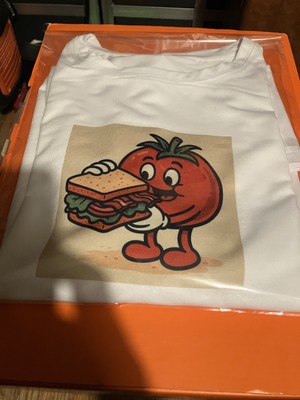 Men's T-Shirt, Tee Shirt, Graphic Tee, Medium; Tomato Eating a BLT