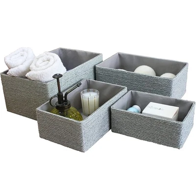 Aufbewahrungskörbe Set 4 Flechtkorb Papierbehälter Schrank Bad Grau La Jolíe - Bild 1 von 4