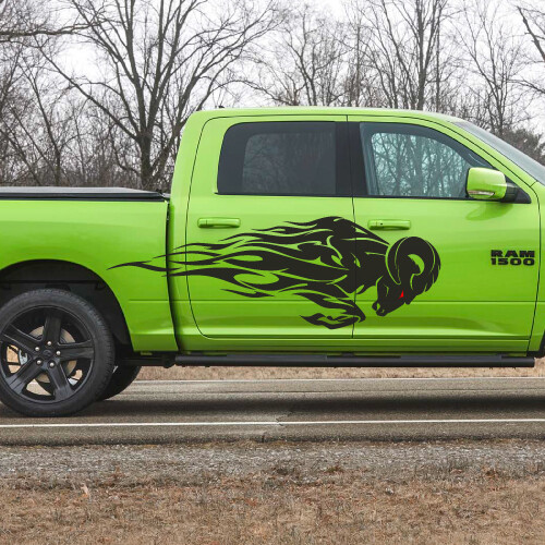 2x Fits Dodge Ram Red Eyes Abstract Flames Truck Car Vehicle Side Graphic Decal - Picture 1 of 10