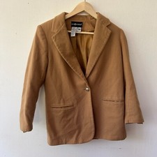 Sag Harbor Wool Blazer Womens 8 Beige Minimalist VTG Pockets Gold Buttons Luxe