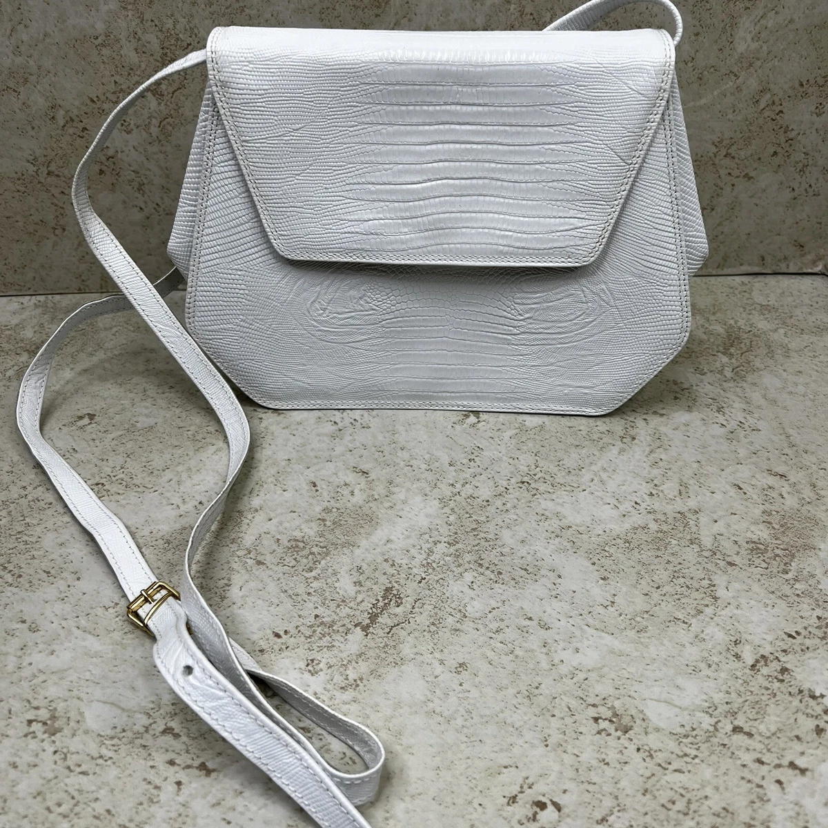 Vintage MARSHALL FIELDS Leather White PURSE Crossbody Made in Italy READ